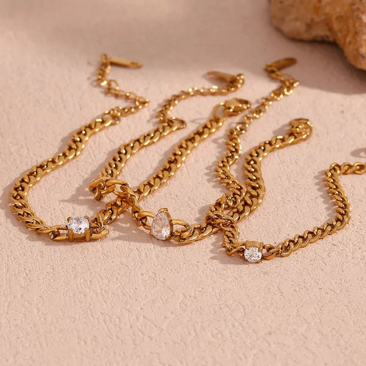 BowLift | Dainty Diamond Set Gold Cuban Bracelets