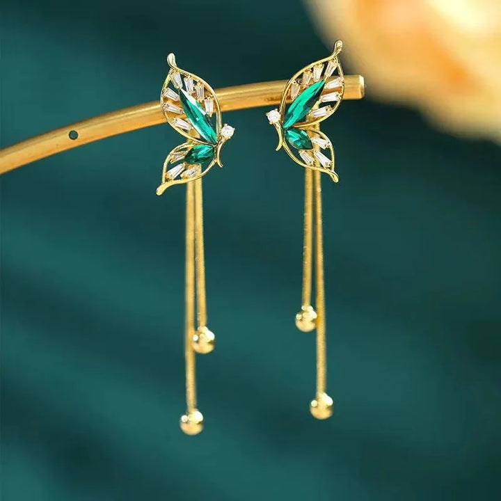 BowLift | Dainty Emerald Butterfly Dangle Earrings
