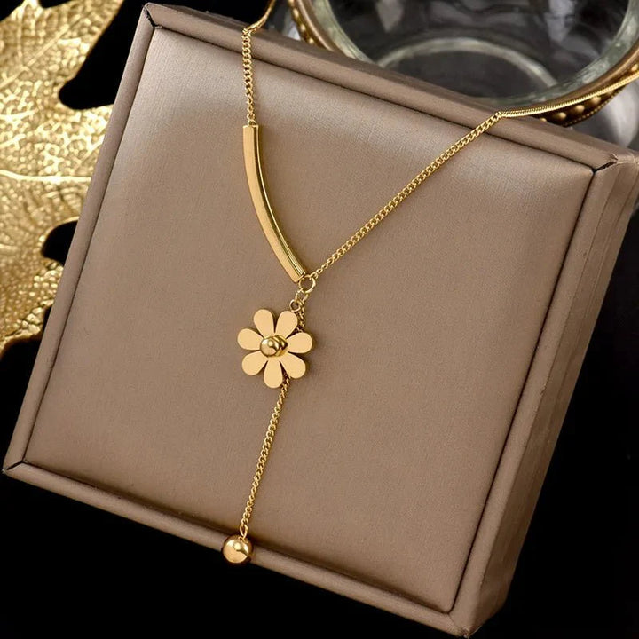 BowLift | Dainty Floral Bar Dangle Necklace