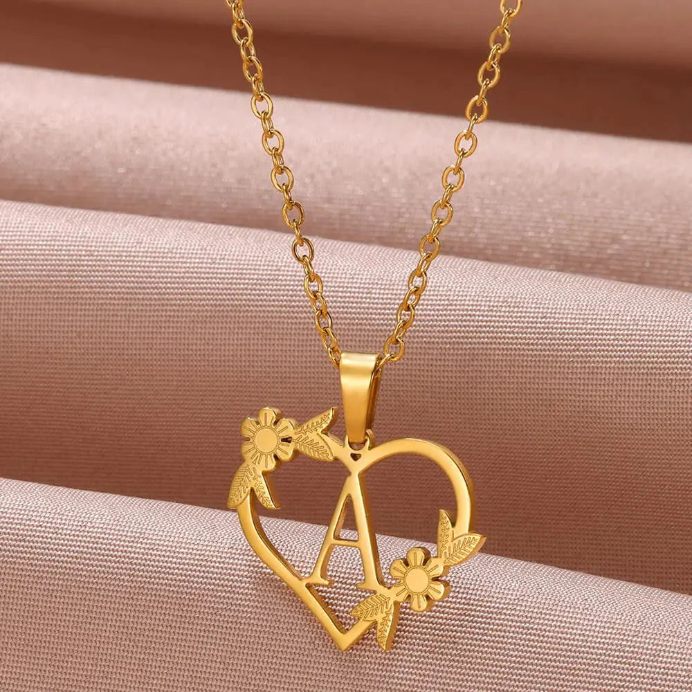BowLift | Dainty Floral Heart Letter Initial Necklace