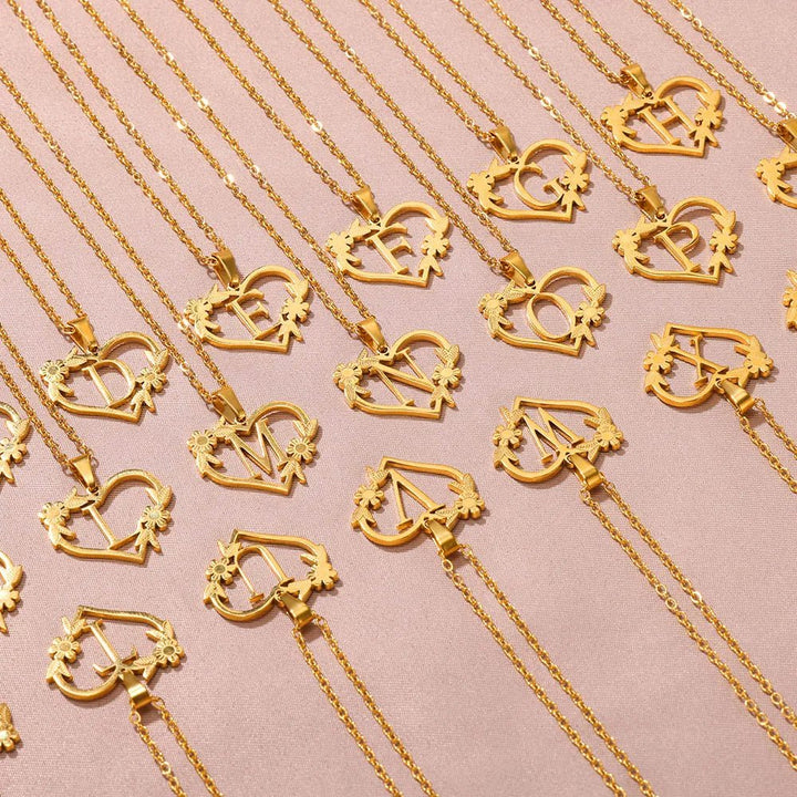 BowLift | Dainty Floral Heart Letter Initial Necklace