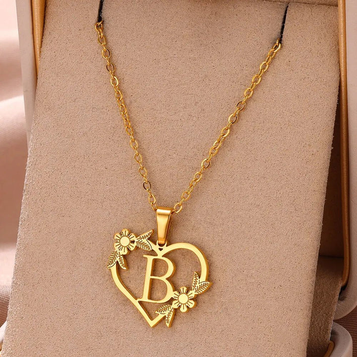 BowLift | Dainty Floral Heart Letter Initial Necklace