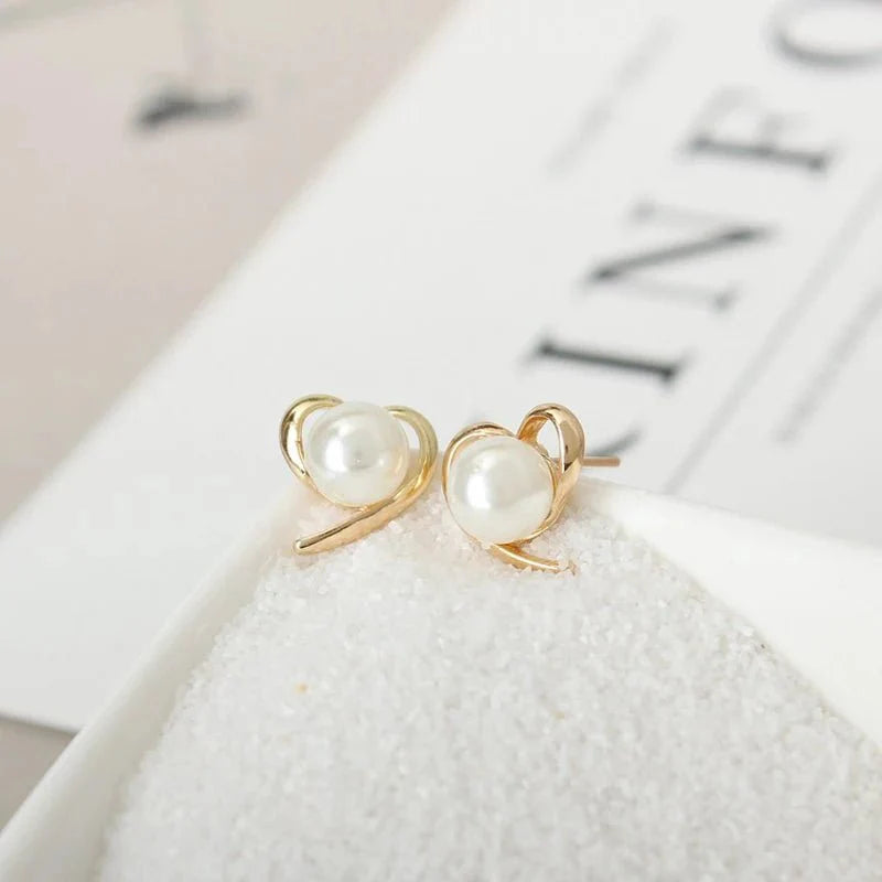 BowLift | Dainty Gold Accented Heart Pearl Stud Earrings