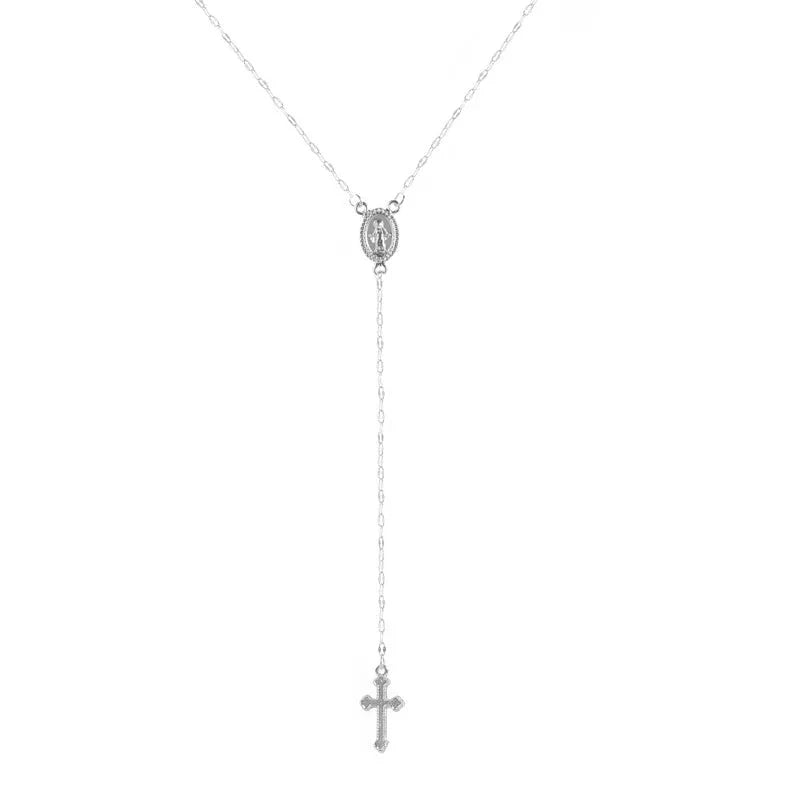 BowLift | Dainty Lariat Cross Rosary Necklace