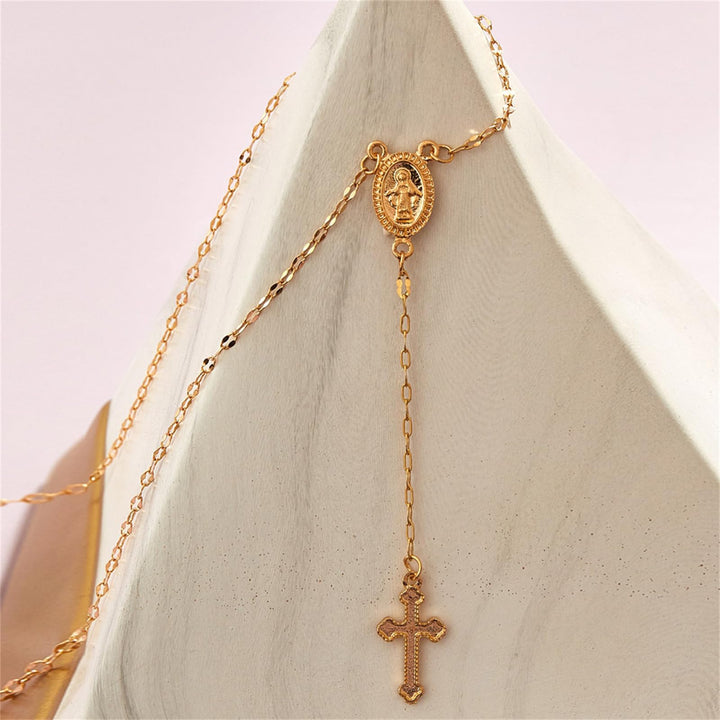 BowLift | Dainty Lariat Cross Rosary Necklace