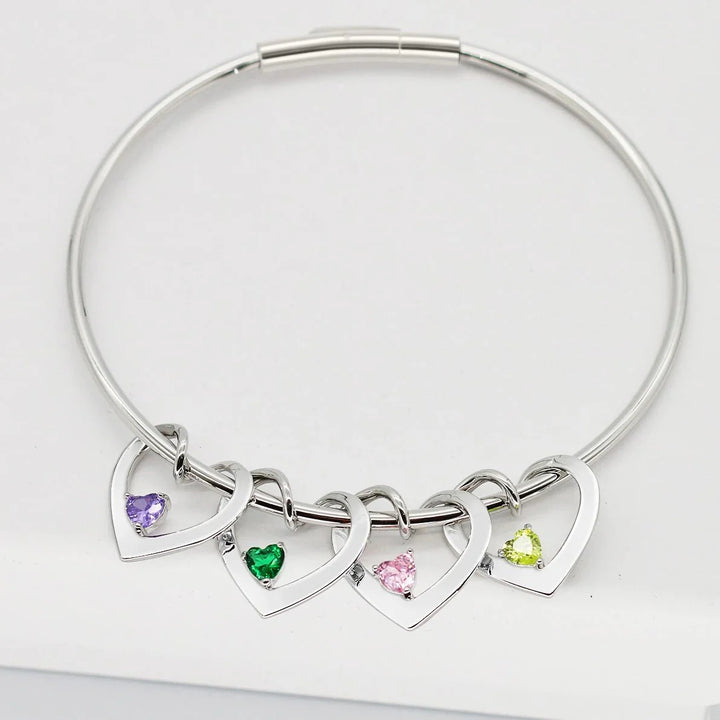 BowLift | Dainty Name & Birthstone Heart Charm Bangle Bracelet & Necklace