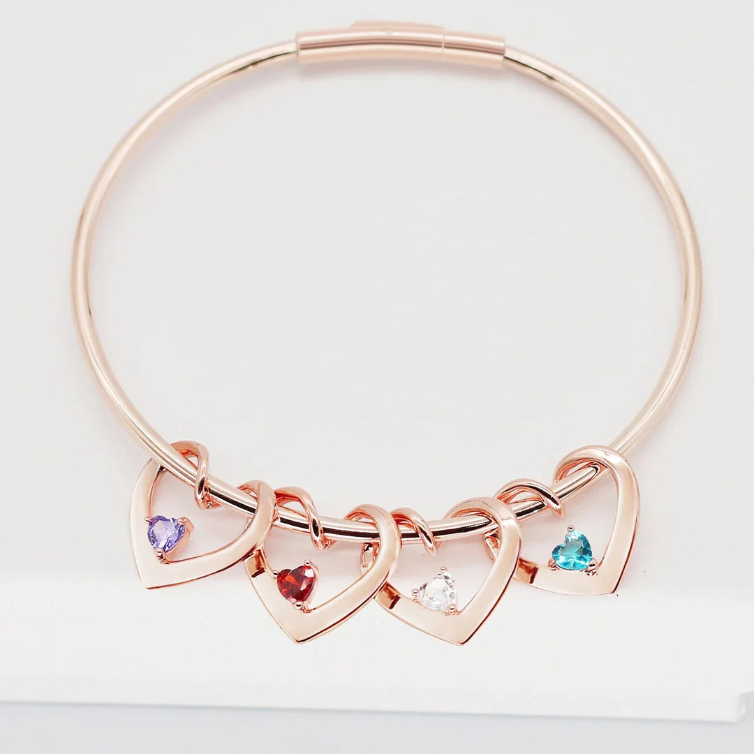 BowLift | Dainty Name & Birthstone Heart Charm Bangle Bracelet & Necklace