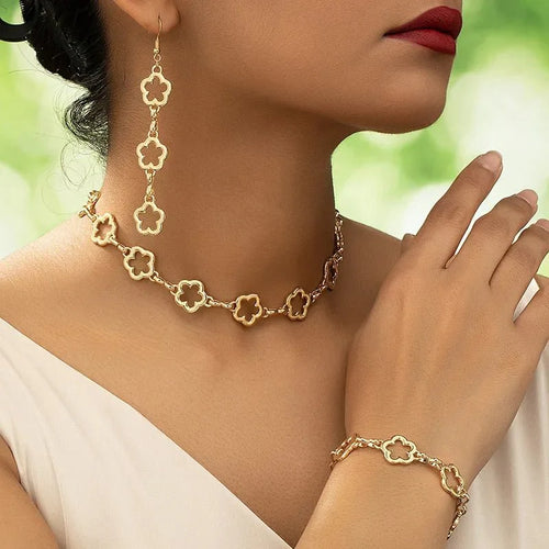 BowLift | Dainty Open Clover Choker Necklace, Bracelet, Earring Set