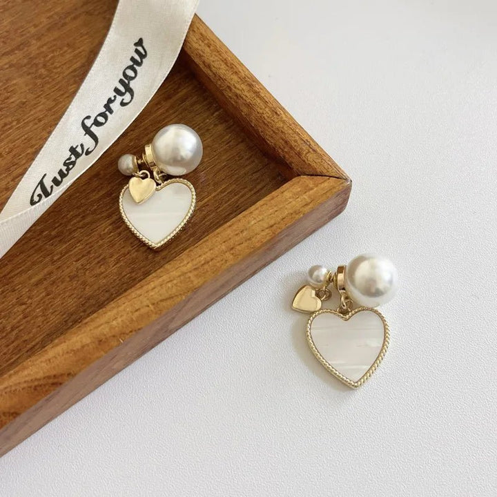 BowLift | Dainty Pearl Stud Heart Shell Earrings