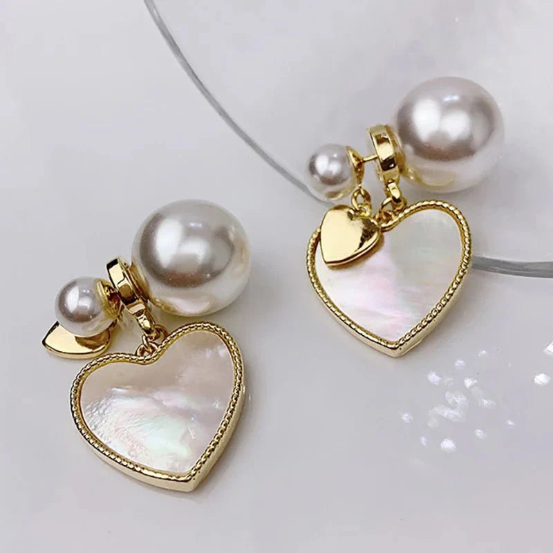 BowLift | Dainty Pearl Stud Heart Shell Earrings