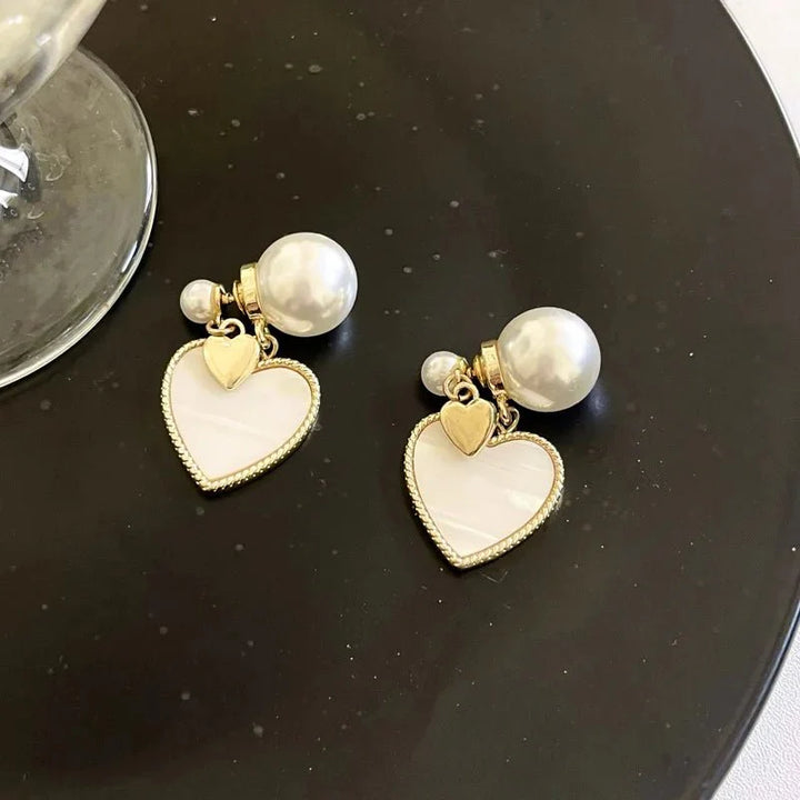 BowLift | Dainty Pearl Stud Heart Shell Earrings