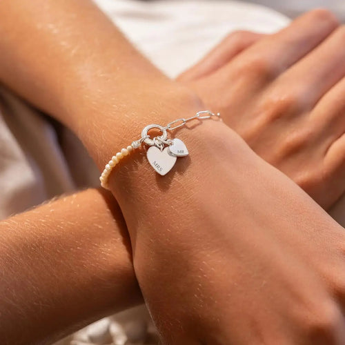BowLift | Dainty Personalized Double Heart Pearl Paperclip Chain Bracelet