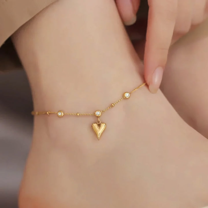 BowLift | Dainty Romantic Heart Diamond Anklet