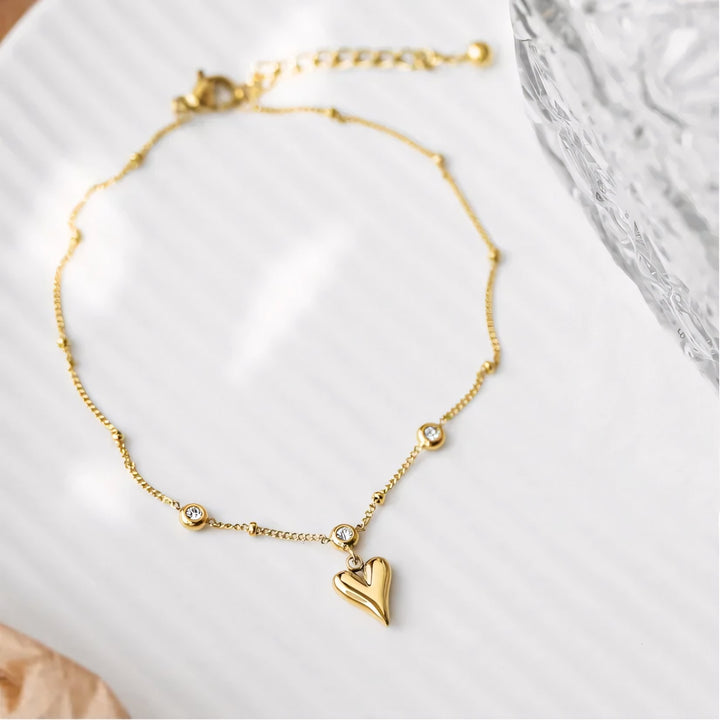 BowLift | Dainty Romantic Heart Diamond Anklet