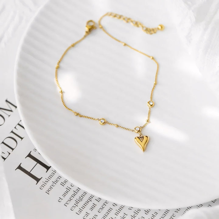 BowLift | Dainty Romantic Heart Diamond Anklet