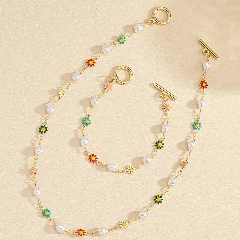 BowLift | Dainty Spring Floral Pearls Bracelet and Necklace Set