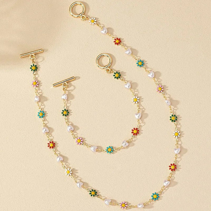 BowLift | Dainty Spring Floral Pearls Bracelet and Necklace Set