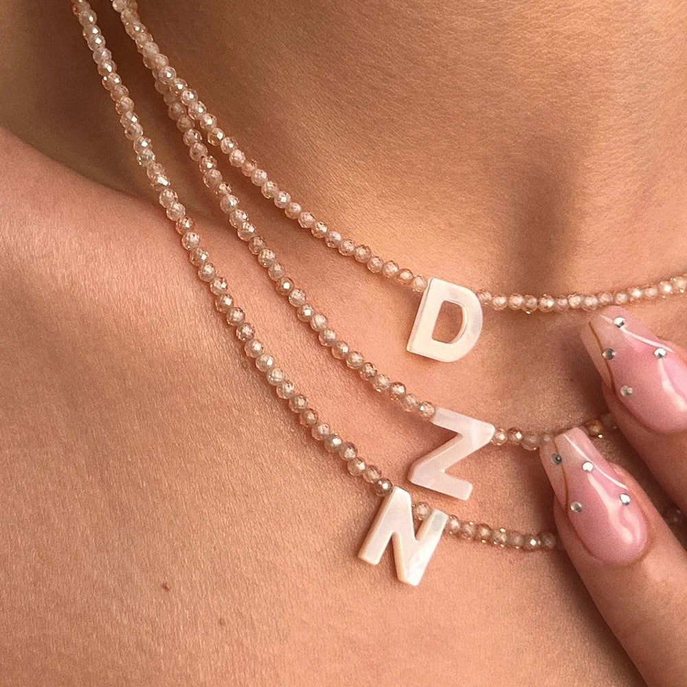 BowLift | Dainty Stone Beaded Initial Necklace