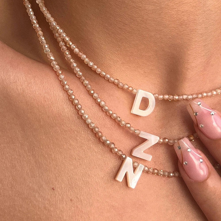 BowLift | Dainty Stone Beaded Initial Necklace