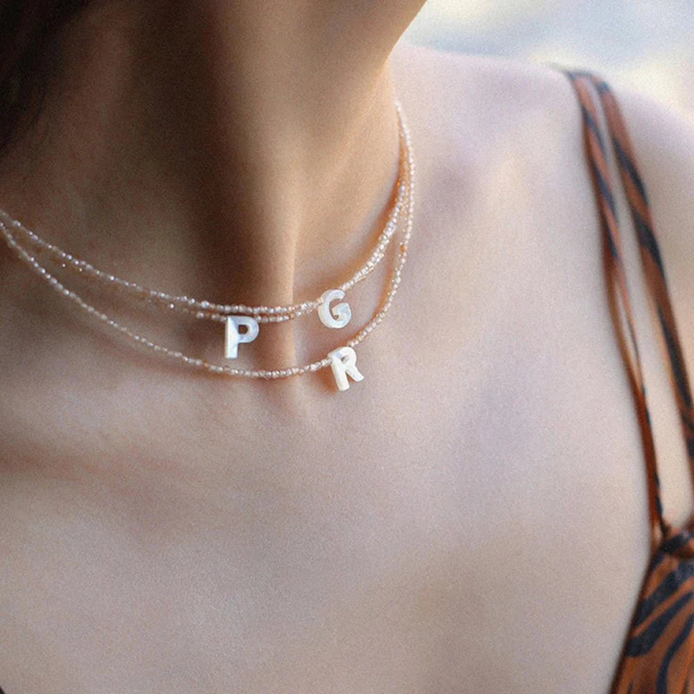 BowLift | Dainty Stone Beaded Initial Necklace