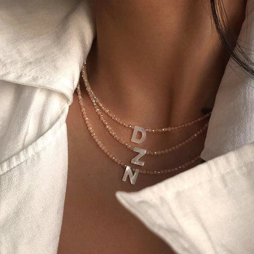 BowLift | Dainty Stone Beaded Initial Necklace