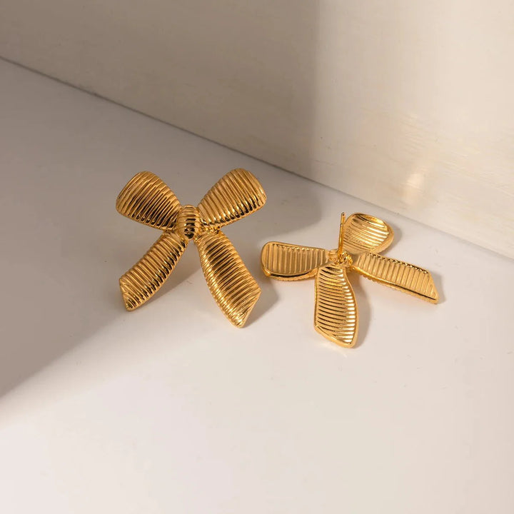 BowLift | Dainty Striped Bow Elegant Ring and Earrings