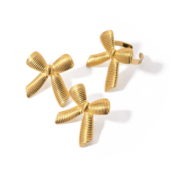 BowLift | Dainty Striped Bow Elegant Ring and Earrings