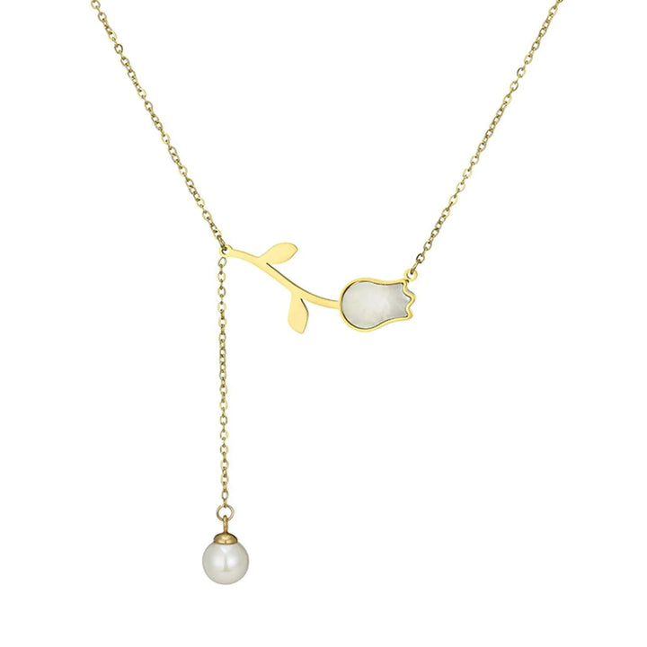 BowLift | Dainty Tulip Pearl Tassel Necklace