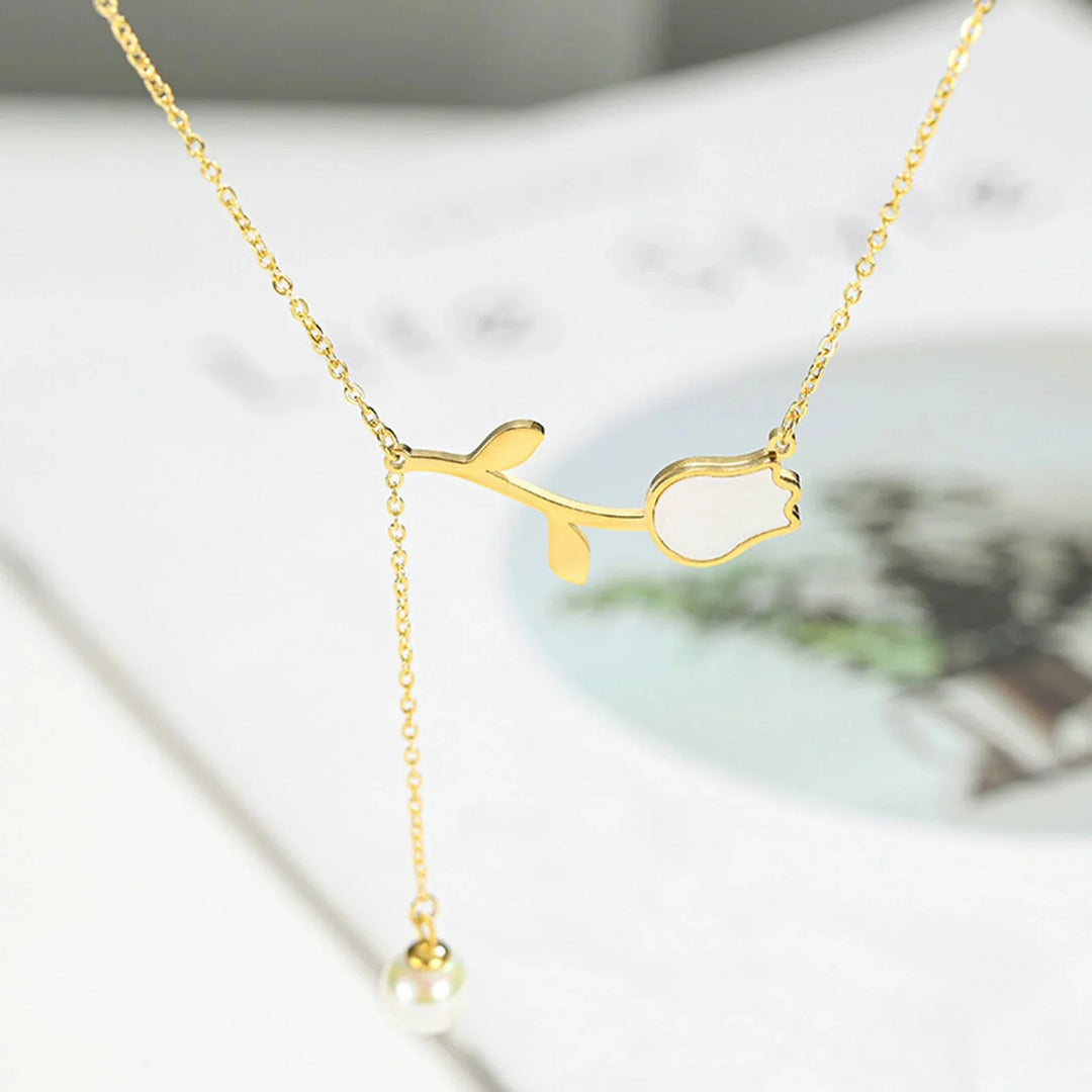 BowLift | Dainty Tulip Pearl Tassel Necklace