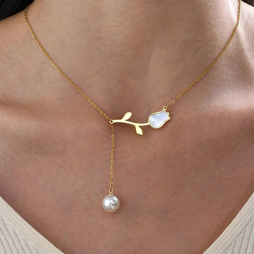 BowLift | Dainty Tulip Pearl Tassel Necklace