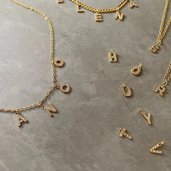 BowLift | Dainty Zircon Letter Initial, Number, Symbol Chain Necklace