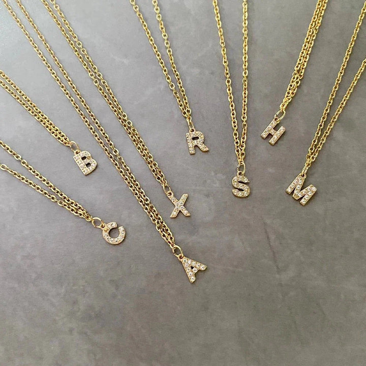 BowLift | Dainty Zircon Letter Initial, Number, Symbol Chain Necklace