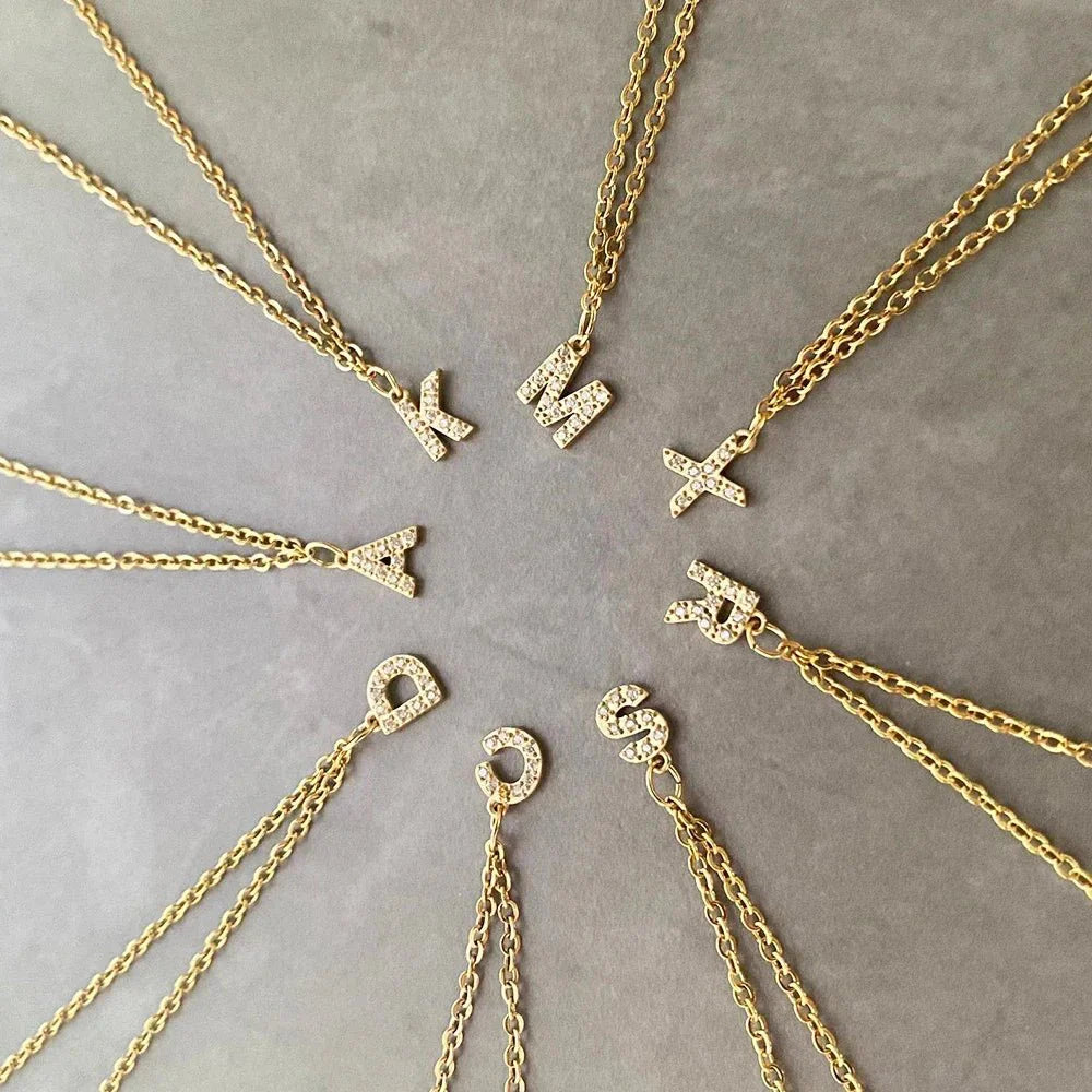 BowLift | Dainty Zircon Letter Initial, Number, Symbol Chain Necklace