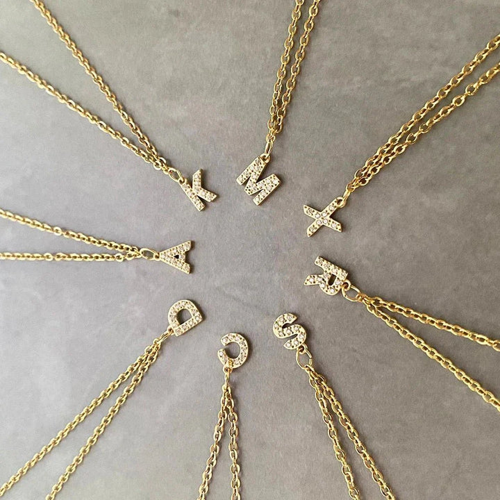 BowLift | Dainty Zircon Letter Initial, Number, Symbol Chain Necklace