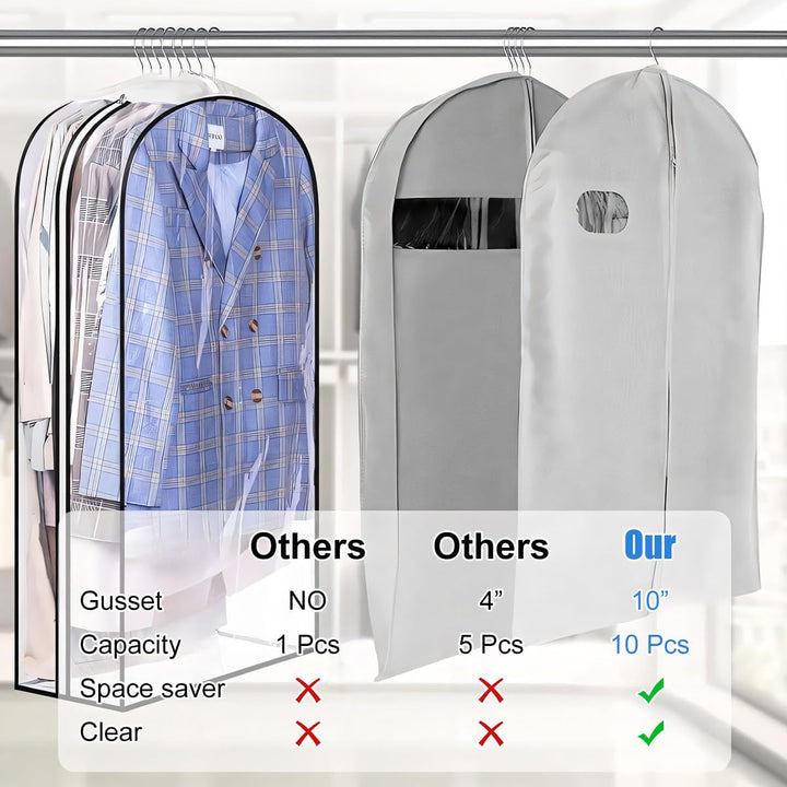 BowLift | Transparent Garment Covers with Inserts – 3-Pack Storage Covers with Side Zipper (Buy 1, Get 1 FREE)