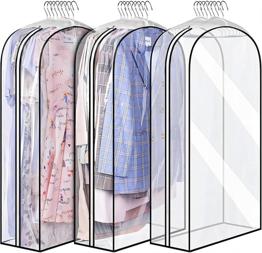 BowLift | Transparent Garment Covers with Inserts – 3-Pack Storage Covers with Side Zipper (Buy 1, Get 1 FREE)