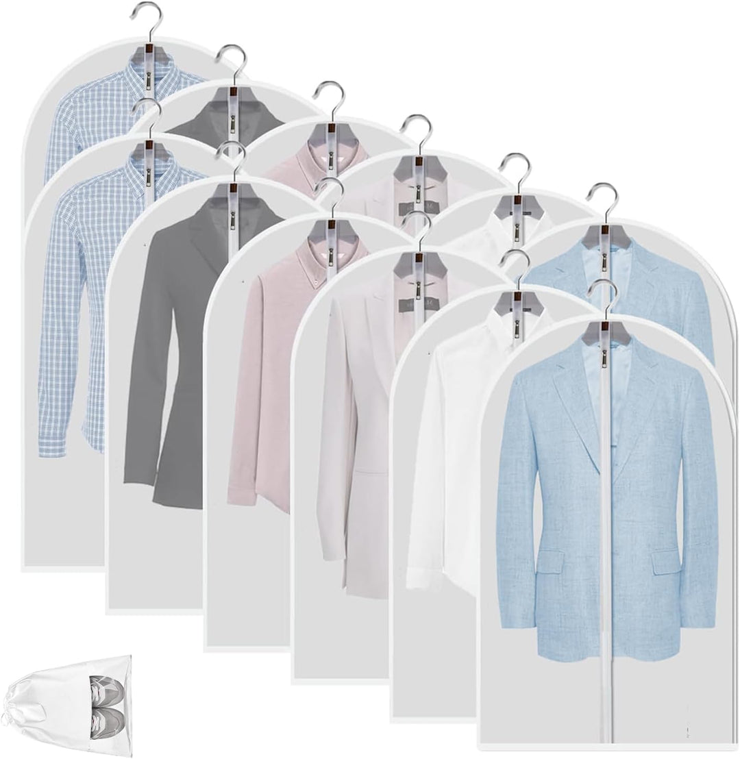BowLift | Clear PEVA Garment Storage Bags – 12 Pack Dustproof Clothes Protectors – 1+1 FREE