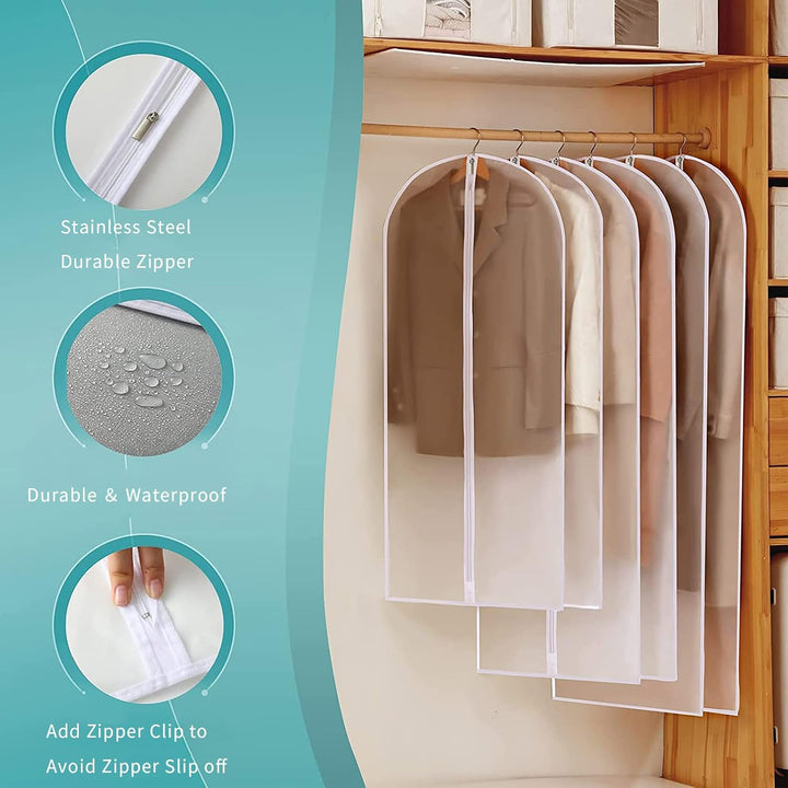 BowLift | Clear PEVA Garment Storage Bags – 12 Pack Dustproof Clothes Protectors – 1+1 FREE