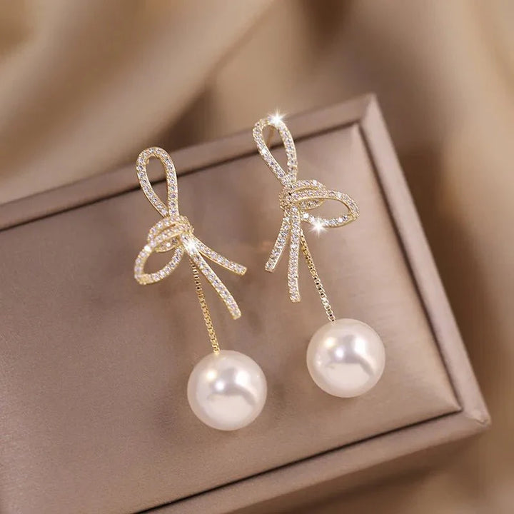 BowLift | Dazzling Bowknot Pearl Drop Earrings