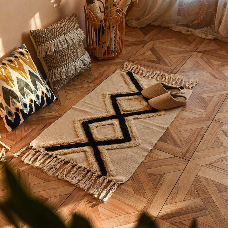 BowLift | Minimalist Cotton and Linen Tassel Woven Floor Mat