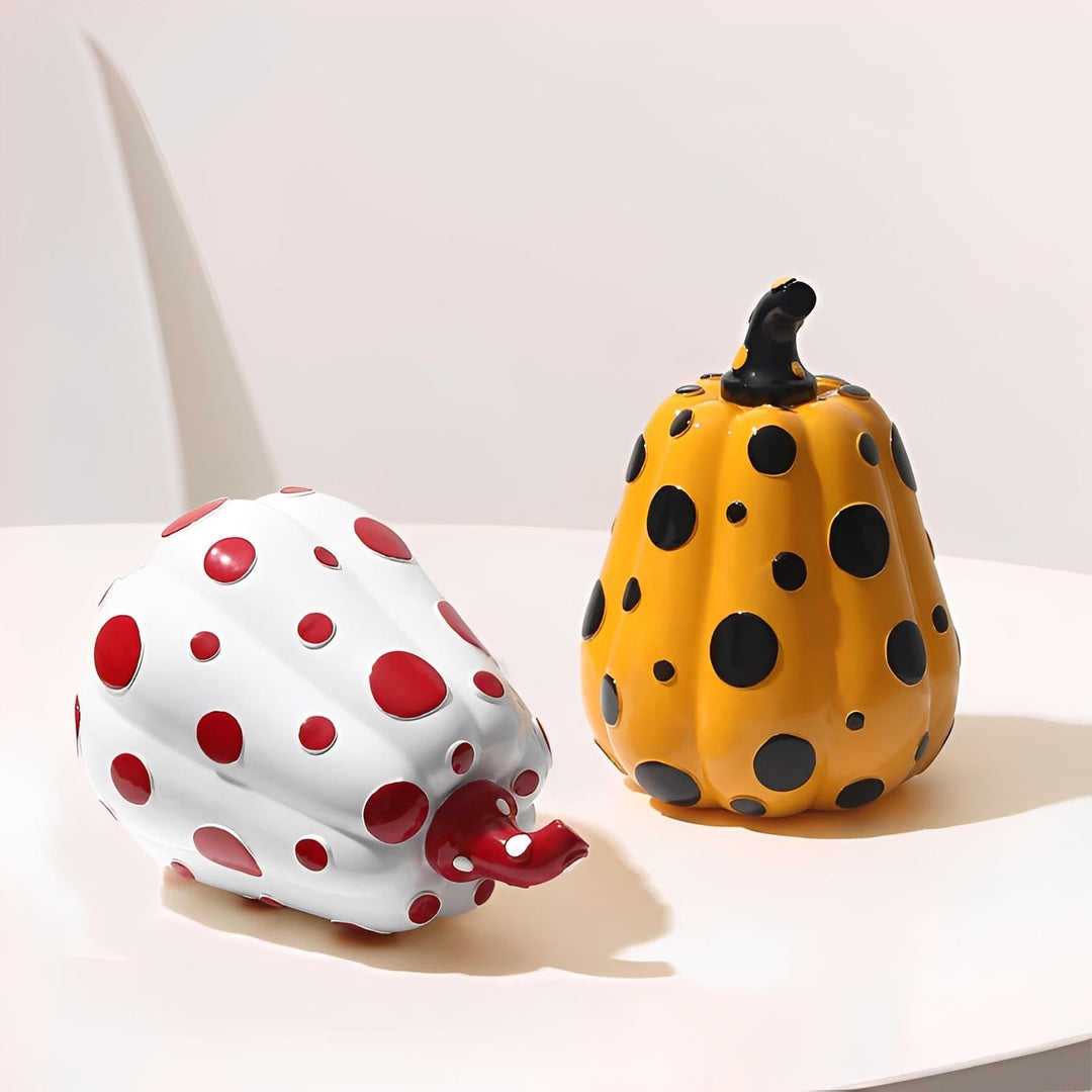 BowLift | Polka Dot Resin Pumpkin Decor | Glossy Fall Ornament Set | Durable Sculpted Finish | PumpkinCharm
