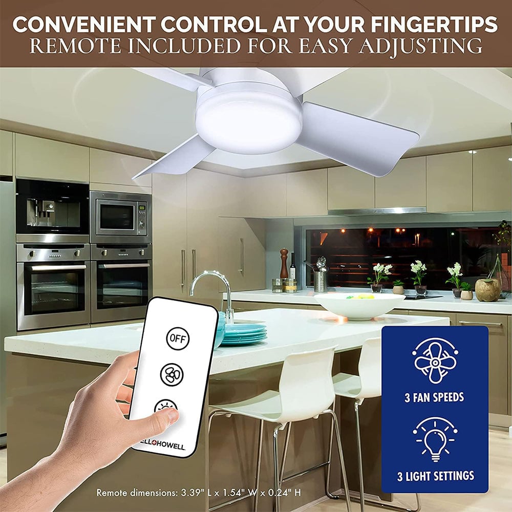 2-in-1 LED Ceiling Fan Light with Remote Control, E27/B22 Base | Bowlift