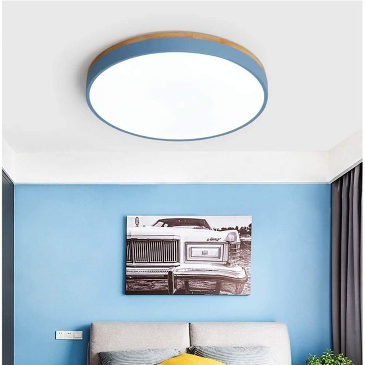 BowLift | Wooden Round Shape Flush Ceiling Light | LED. Solid Wood & Iron for Living Room. Dining Room & Hallway