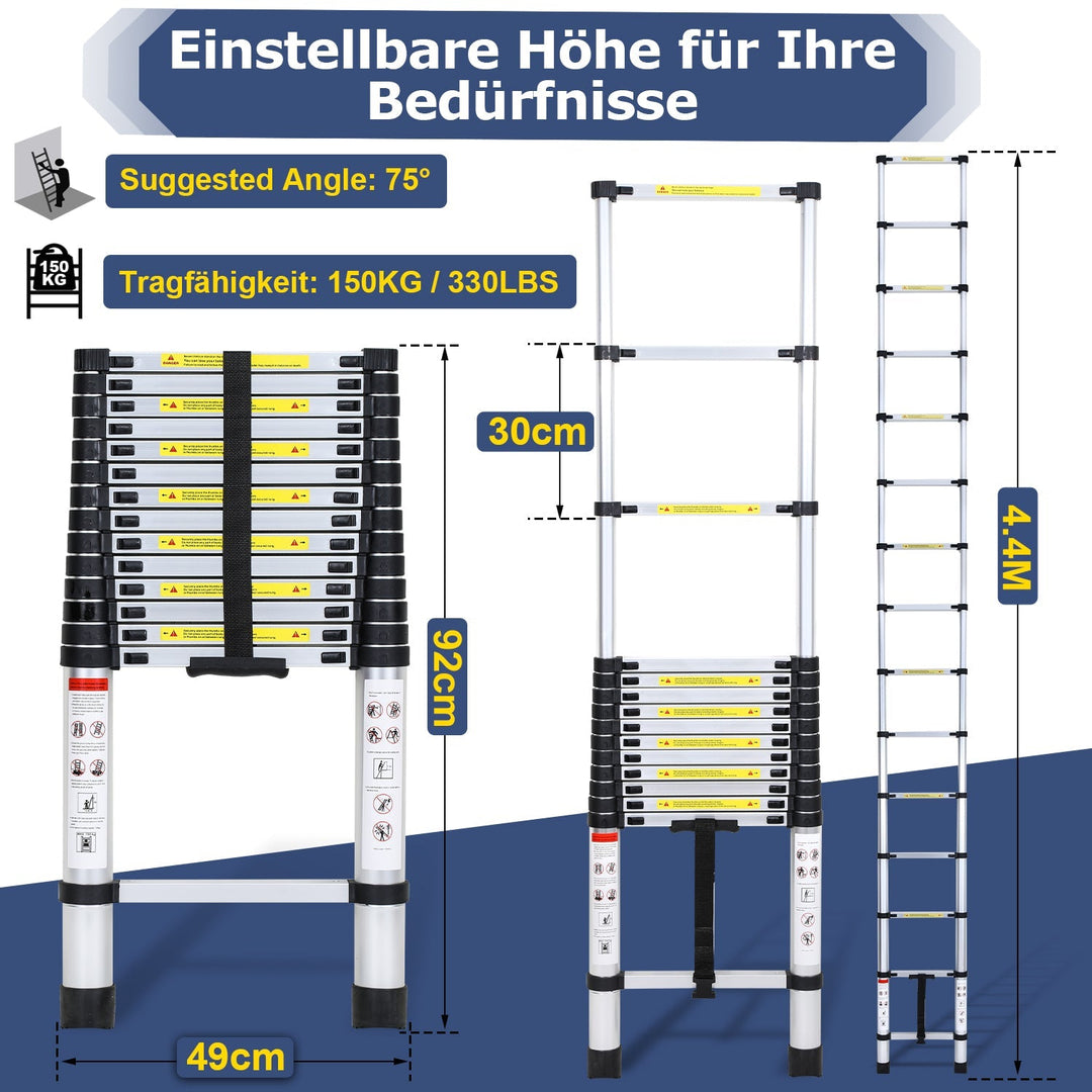 Telescopic Ladder Aluminum Load capacity up to 150kg 2.6m-5m | Bowlift