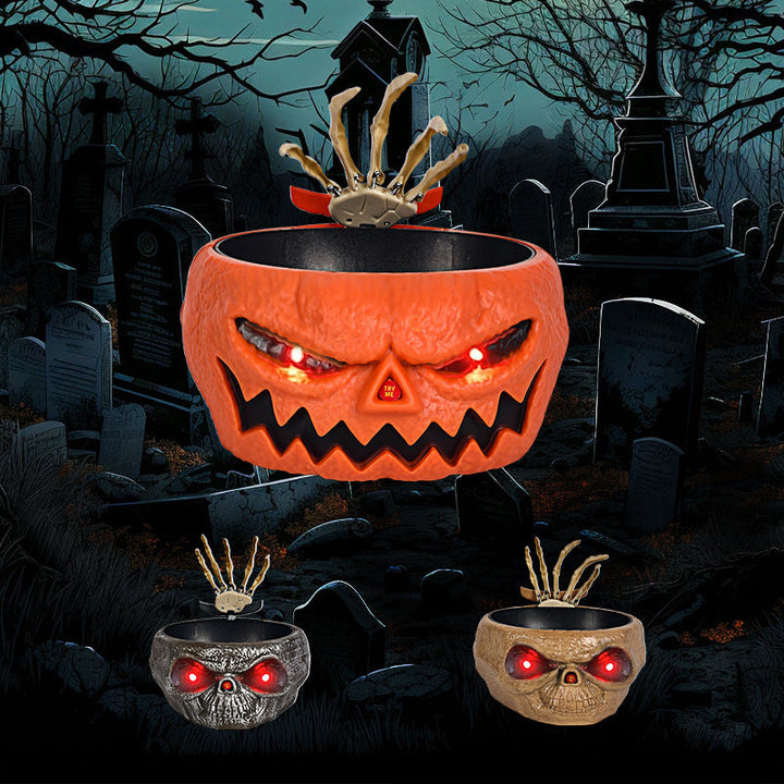 BowLift | Halloween Candy Bowl – Motion Sensor Pumpkin Bowl with Skeleton Hand and Red Light Effects