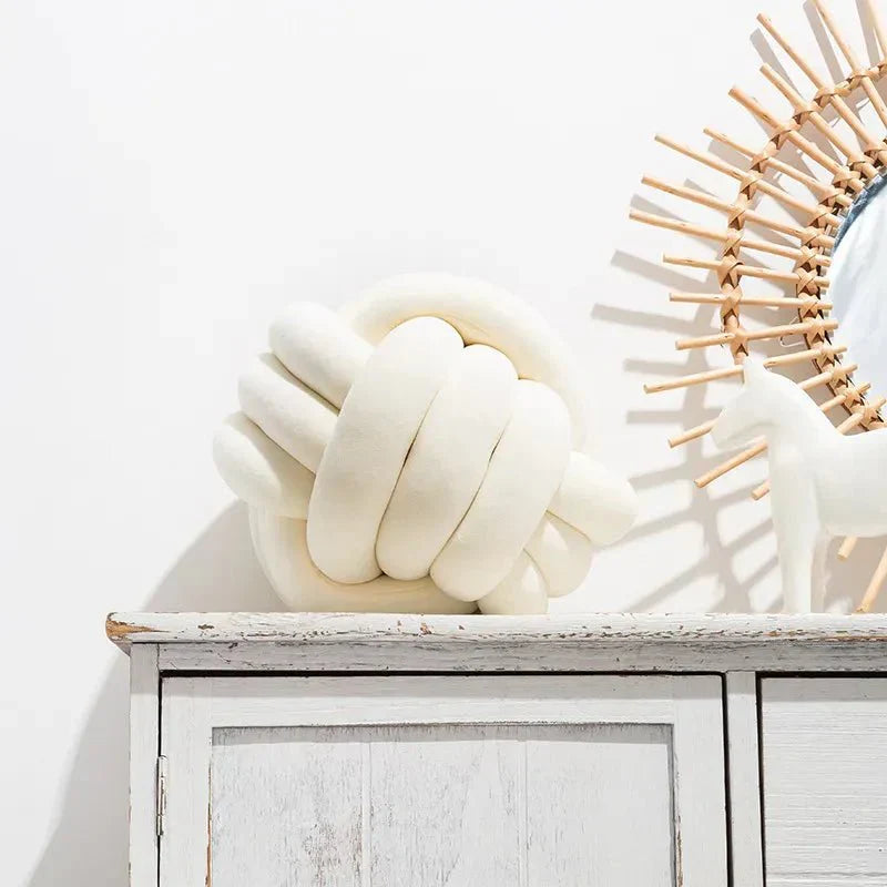 BowLift | Decorative, soft cushion with knotted ball in suede look
