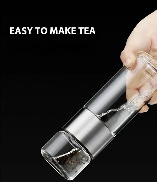 BowLift | WoodGlass Thermo – Transparent Portable Insulated Bottle with Tea Filter for Healthy Drinks On-the-Go