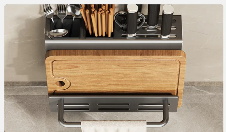 ChefSpace Wall-mounted Knife Holder with Cutting Board Storage – Stainless Steel Bowlift