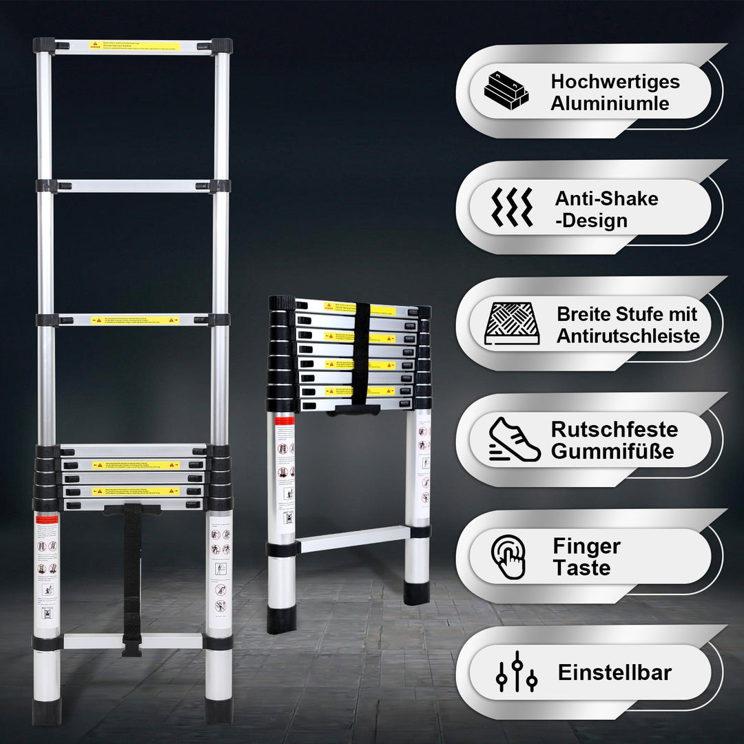 Telescopic Ladder Aluminum Load capacity up to 150kg 2.6m-5m | Bowlift