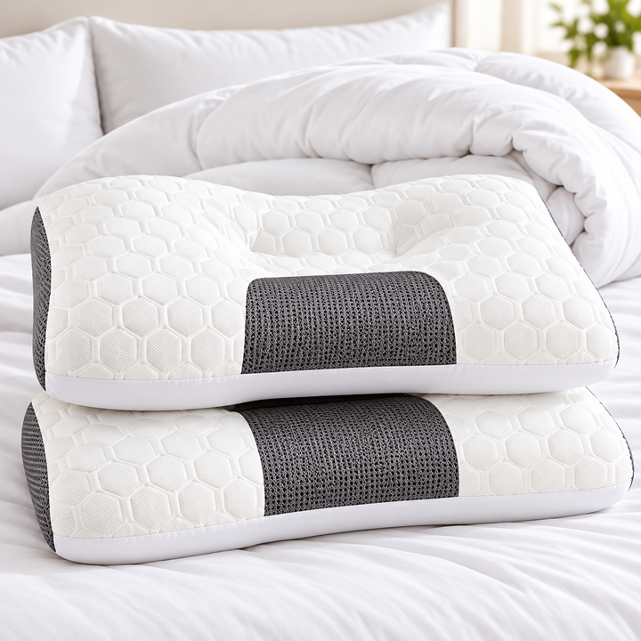 Ergonomic Contour Memory Foam Pillow with Cooling Mesh Zones Bowlift